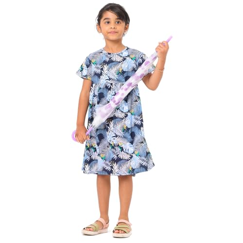 Nuego Pure Cotton Girls Dresses with Floral Print, Short Sleeves & Round Neck Midi Dress for Kids Girls Casual Frock, Ultra Soft & Comfortable Girls Dress for 4-5 Years - Blue - Image 4