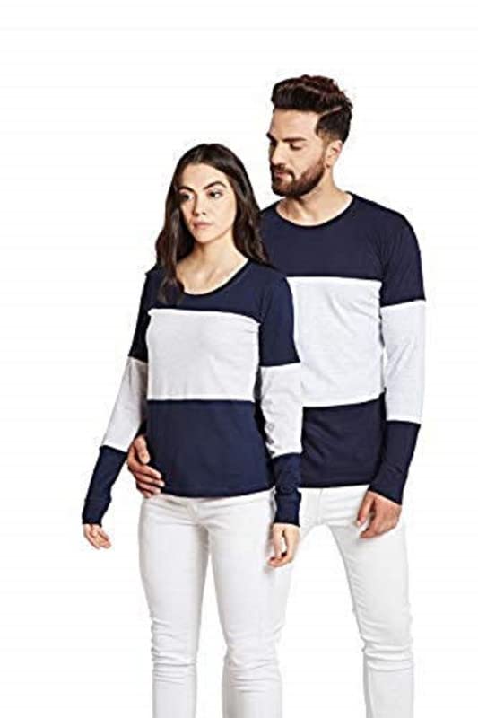 COUPLESTUFF.IN Couple Men's & Women's Full Sleeve Cotton T Shirt - Pack of 2 (Slim Fit ; Multicolor, Men - S to XXL, Women - S to XXL)