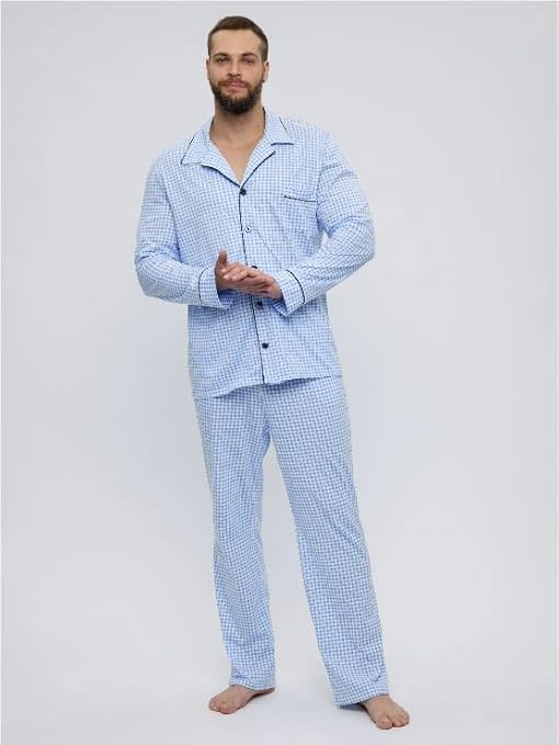 Couple Nightsuit | 100% Cotton Nightdress | Gifting Couple Dress | Super Soft | Husband wife Nighwear | Summer Coords | Travel outfit | Matching Sleepwear (White and Blue Checks, Men L Women S) - Image 5