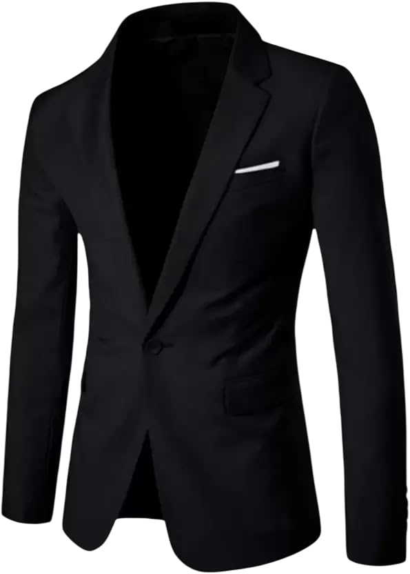 MUSTKEEM Men's Single Breasted Blazer, Polyester Viscose, Formal (in, Numeric, 38, Black)