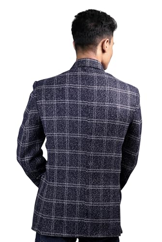 Navy Blue Checked Single Breasted Blazer, Formal Wear | Navy Blue Blazer | Tude Check Size_38 - Image 4