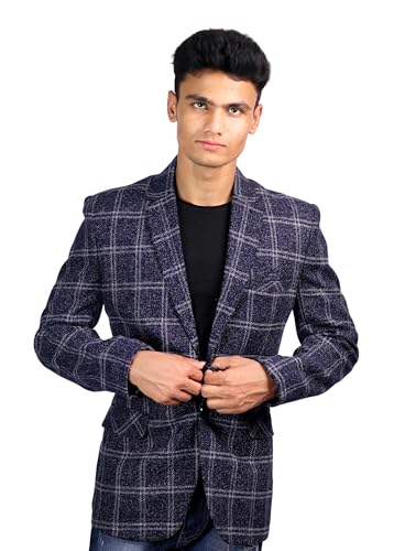 Navy Blue Checked Single Breasted Blazer, Formal Wear | Navy Blue Blazer | Tude Check Size_38 - Image 3