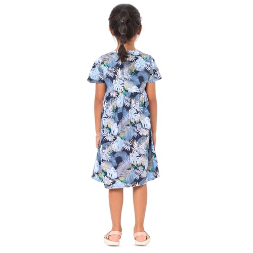 Nuego Pure Cotton Girls Dresses with Floral Print, Short Sleeves & Round Neck Midi Dress for Kids Girls Casual Frock, Ultra Soft & Comfortable Girls Dress for 4-5 Years - Blue - Image 8