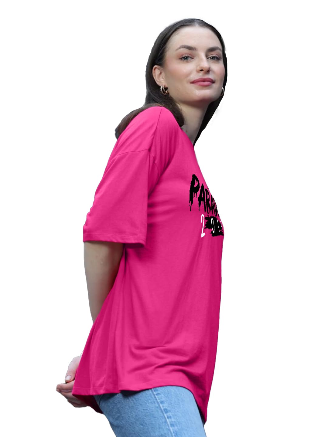 LEOTUDE Oversized Round Neck Women's T-Shirts (FS49_Pink_PRDS_P_Pink_S) - Image 3