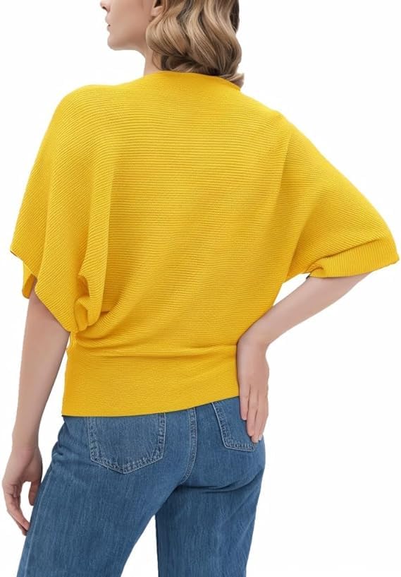 Zilcon Women Fashion Ribbed Batwing Sleeves Bagy Balloon Style Fit Top for Women t Shirts Women Formal, Casual, Office, Date, Outing, Party Tops (in, Alpha, L, Regular, Yellow) - Image 6