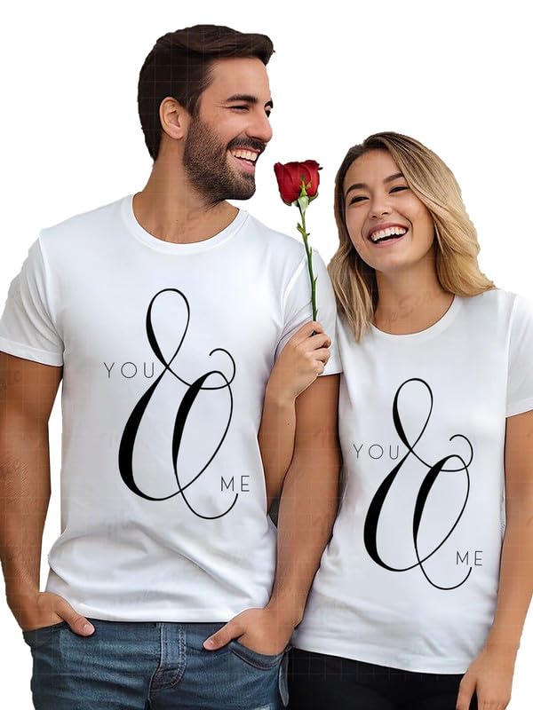 EPIKO You and Me Typography Printed Couple Tshirt | Stylish Couple Tshirt (Pack of 2)