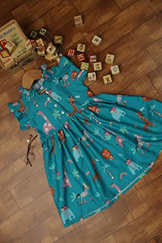 TAGAS Toddler Girls Ruffle Trim Cartoon Graphic Dress (4-5 Years) Blue - Image 5