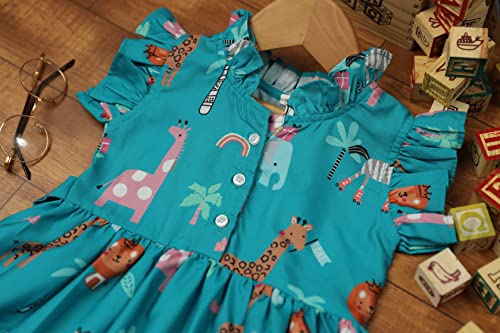 TAGAS Toddler Girls Ruffle Trim Cartoon Graphic Dress (4-5 Years) Blue - Image 4