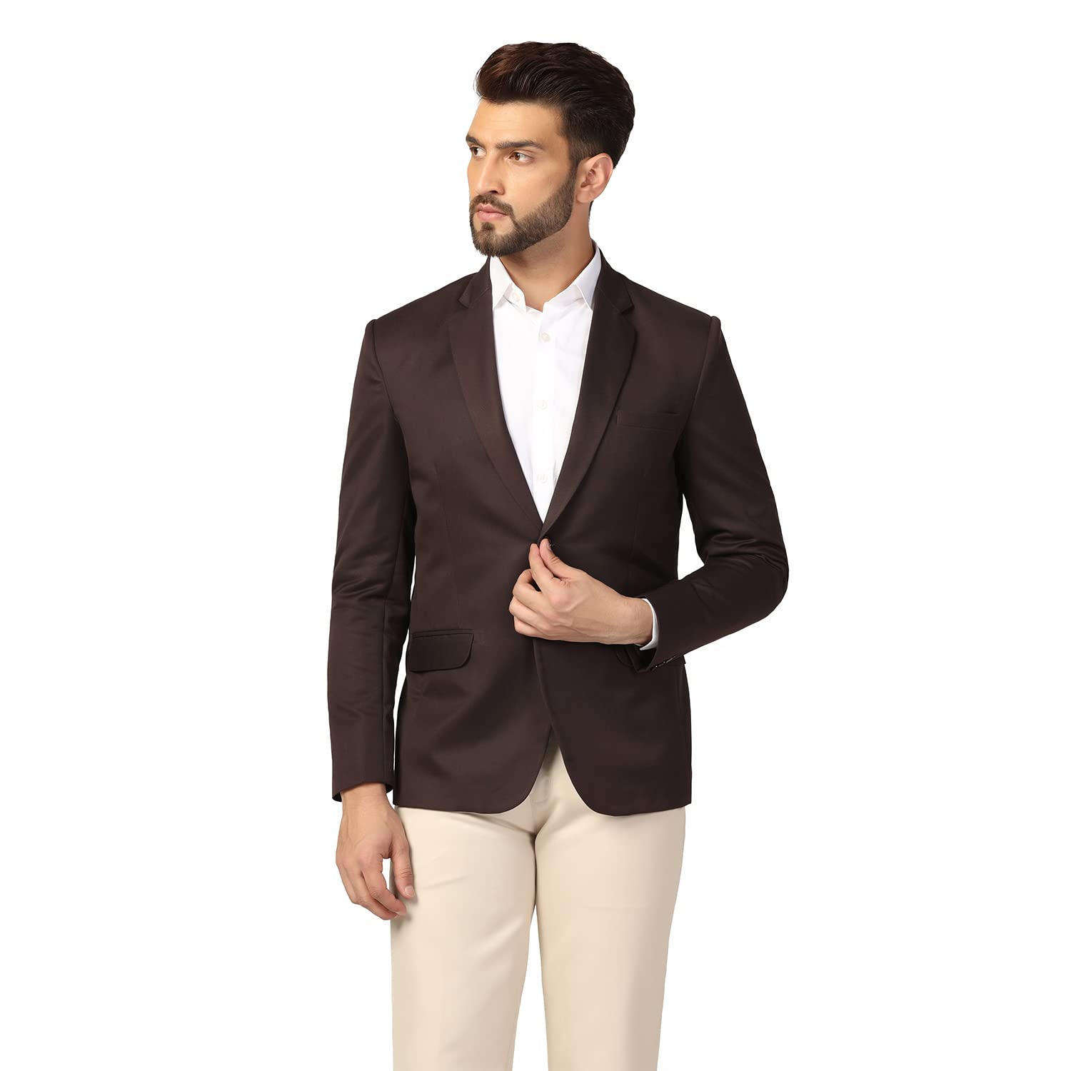 TAHVO Mens Cotton Blend Slim Fit Blazer(Brown, 36)