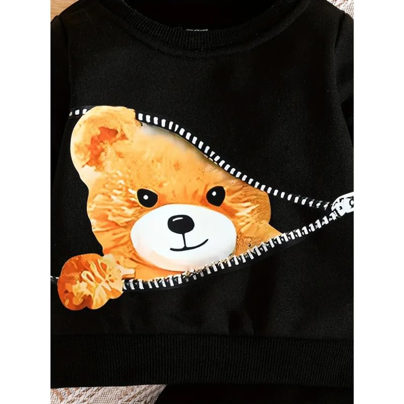Fommy Cotton Baby Clothing Set - Cute Teddy Bear T-Shirt & Pant Outfit for Boys & Girls | Perfect Baby Dress, T-Shirt & Pants Combo | Stylish Baby Wear (Black Zipped Bear, 2-3 Year), Printed - Image 5