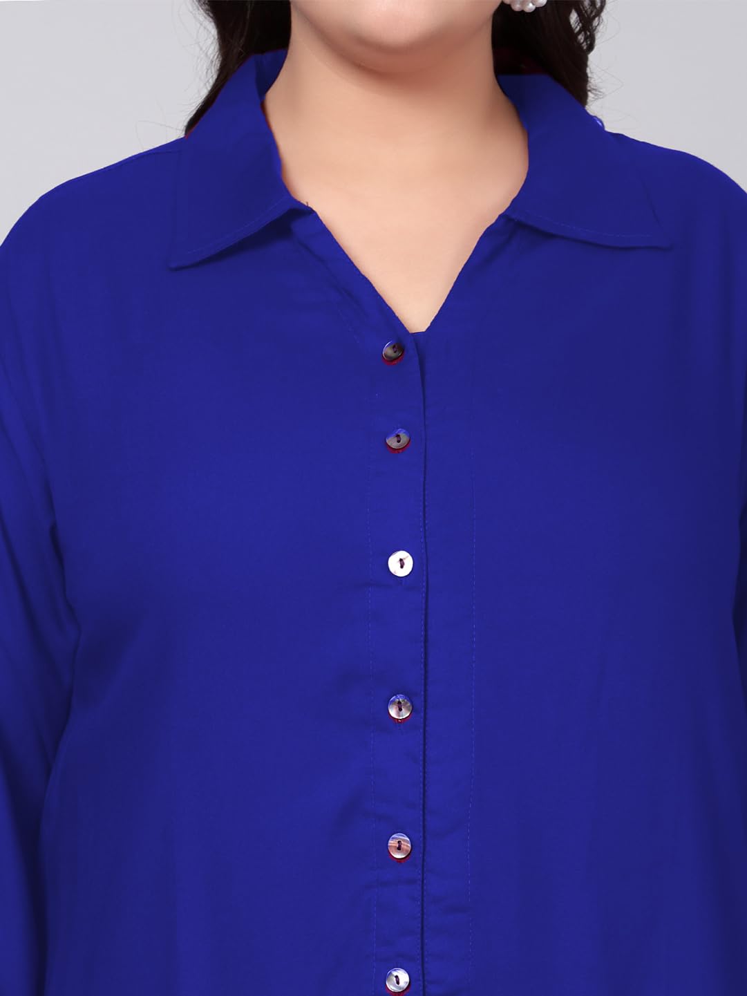 Indietoga Women's Plus Size Casual Rayon Longline Shirt Tops (P10001455_Blue Solid_6Xl, Tunic Shirt) - Image 6