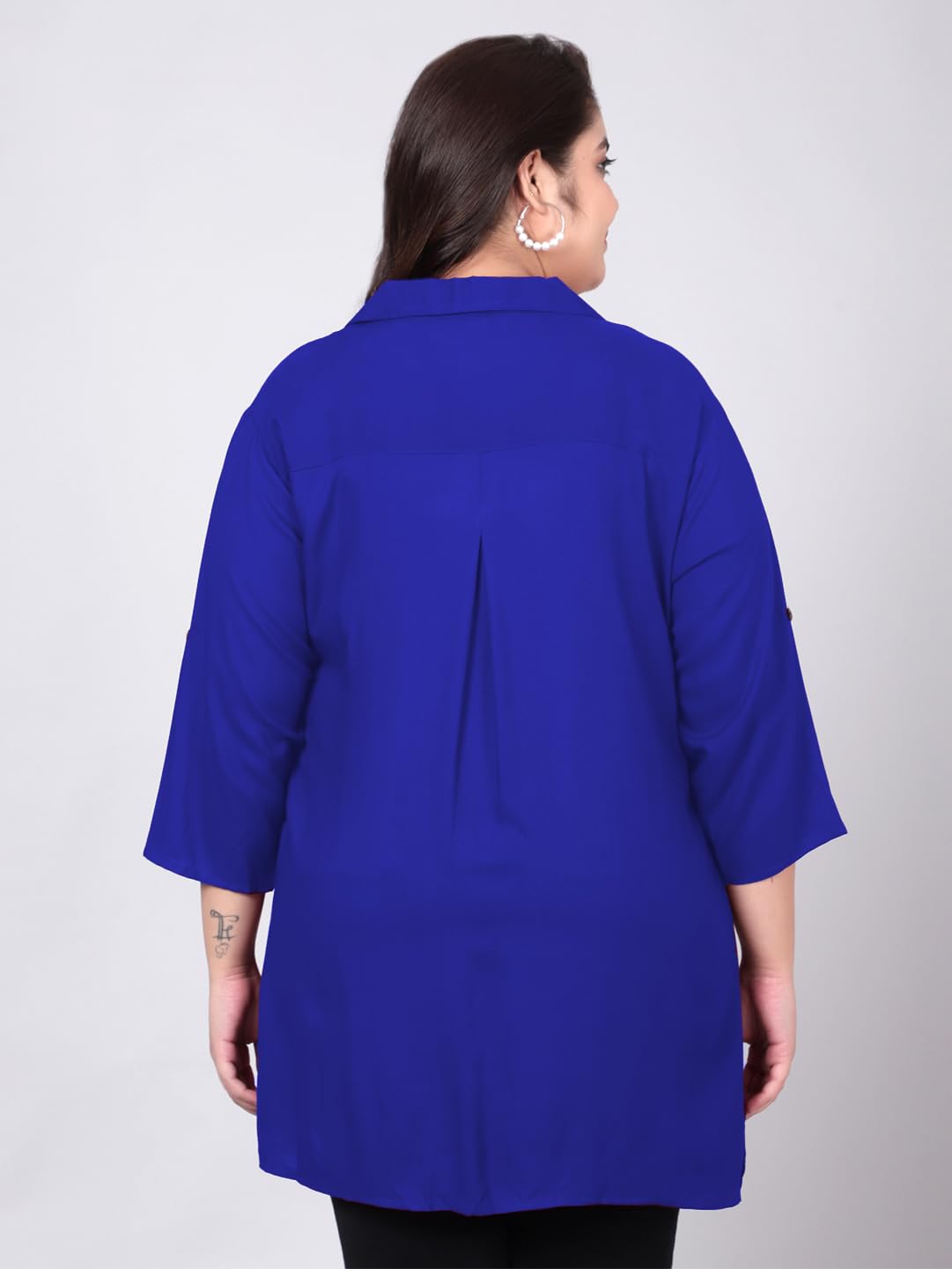 Indietoga Women's Plus Size Casual Rayon Longline Shirt Tops (P10001455_Blue Solid_6Xl, Tunic Shirt) - Image 7