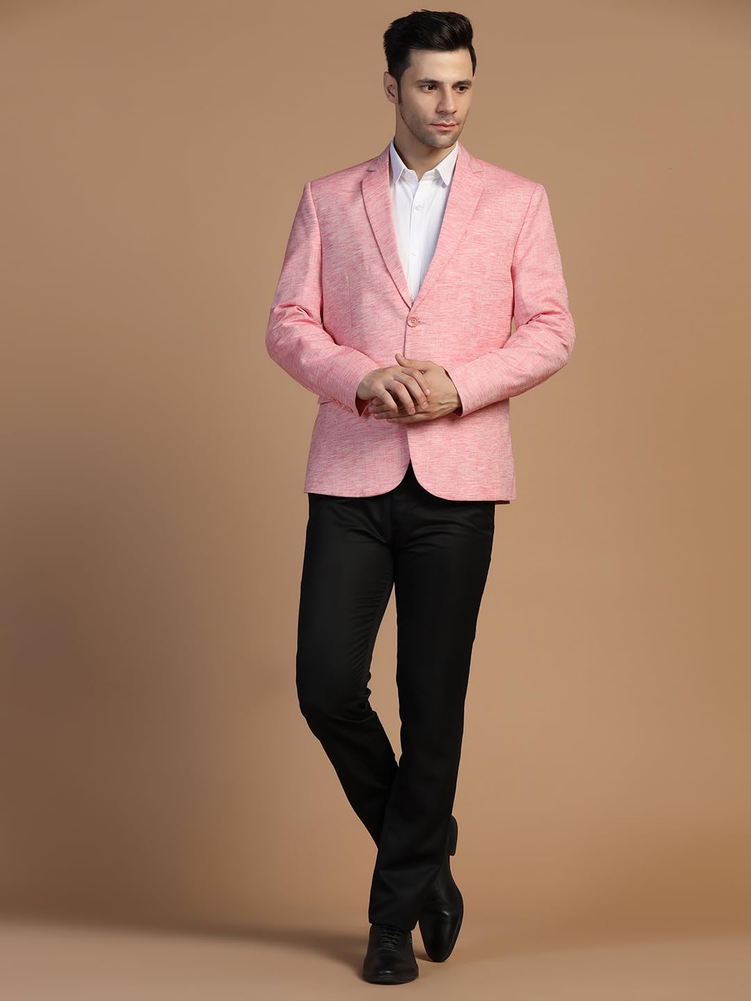 TAHVO Men's Blazer Regular Fit Linen Blend – Single Breasted Blazer for Men, Side Vents - Ideal for All Purpose Causal, Formal, Festival, Party and Wedding, Pink, Size-M - Image 2