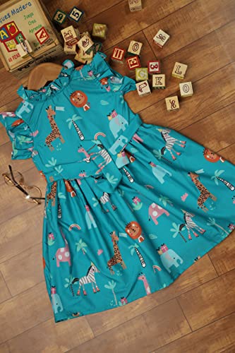 TAGAS Toddler Girls Ruffle Trim Cartoon Graphic Dress (4-5 Years) Blue - Image 3
