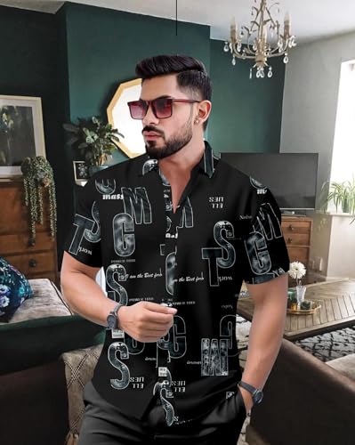 Certizo Men Stylish Premium Branded Typography Print Festival Printed Cotton Stretchable Fabric Slim Fit Half Sleeve Cut Away Collar Casual Shirt (in, Alpha, L, Regular, Black) - Image 6