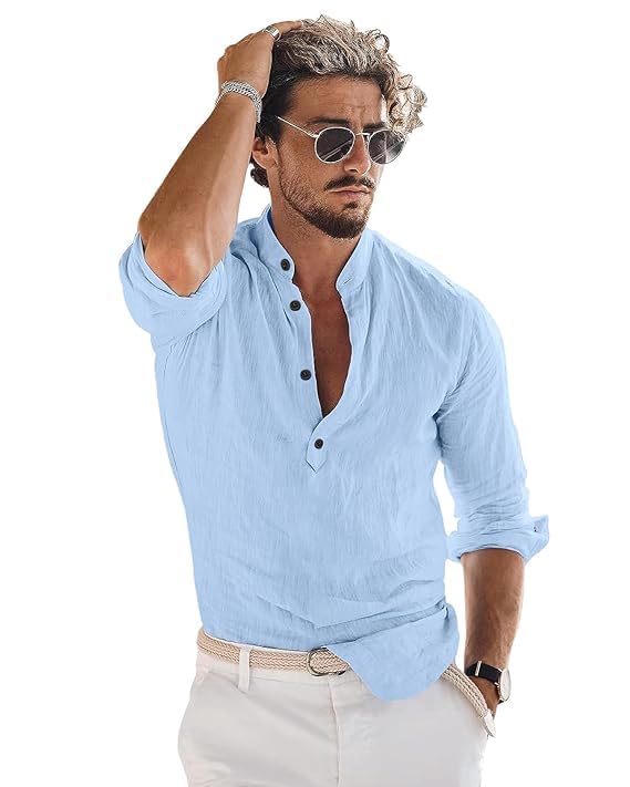 Bellstone Men's Solid Regular Fit Shirt (KURTA1600_Sky Blue_XL - Image 7