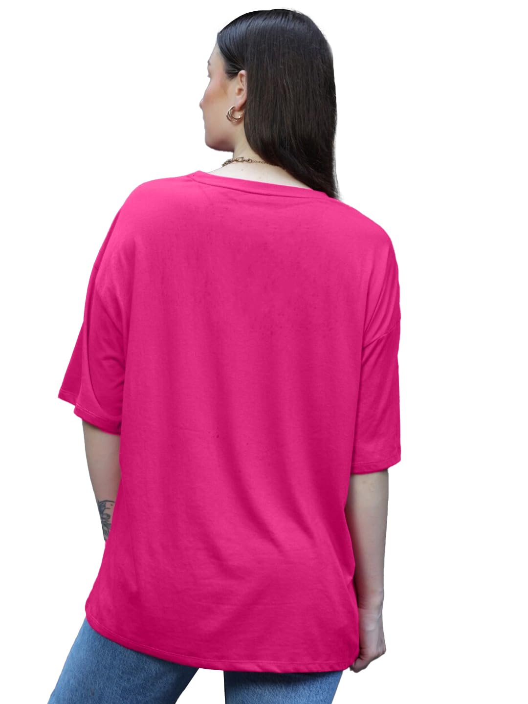 LEOTUDE Oversized Round Neck Women's T-Shirts (FS49_Pink_PRDS_P_Pink_S) - Image 5