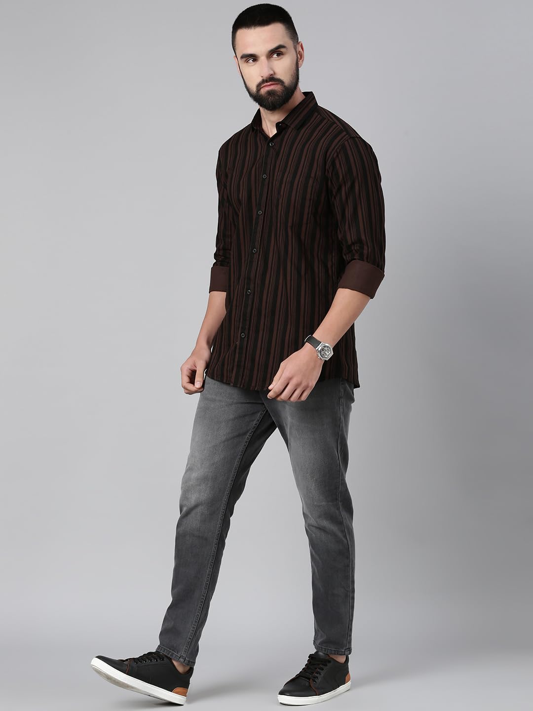 Majestic Man Standard Slim Fit Striped Pure Cotton Casual Shirt (Brown, X-Large, Men) - Image 4