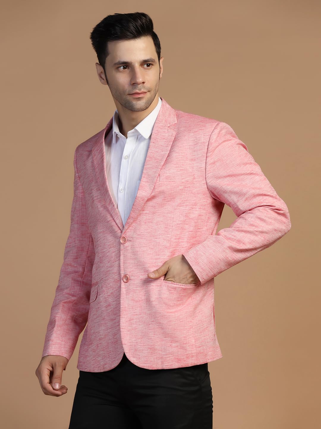 TAHVO Men's Blazer Regular Fit Linen Blend – Single Breasted Blazer for Men, Side Vents - Ideal for All Purpose Causal, Formal, Festival, Party and Wedding, Pink, Size-M - Image 7