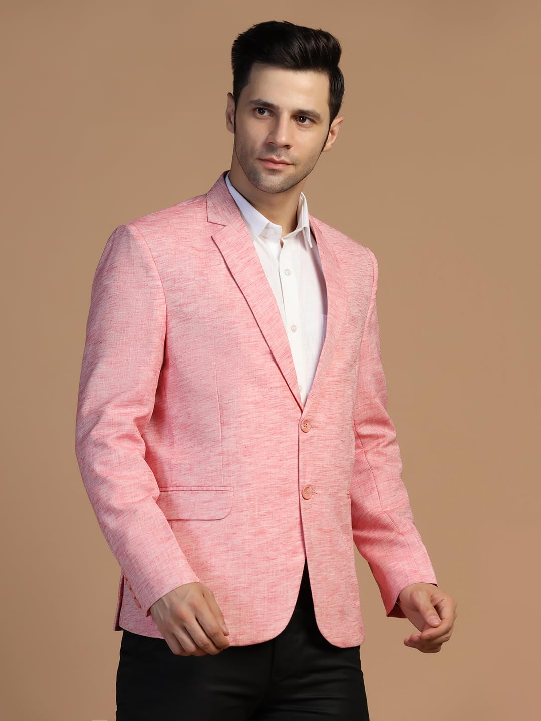 TAHVO Men's Blazer Regular Fit Linen Blend – Single Breasted Blazer for Men, Side Vents - Ideal for All Purpose Causal, Formal, Festival, Party and Wedding, Pink, Size-M - Image 6