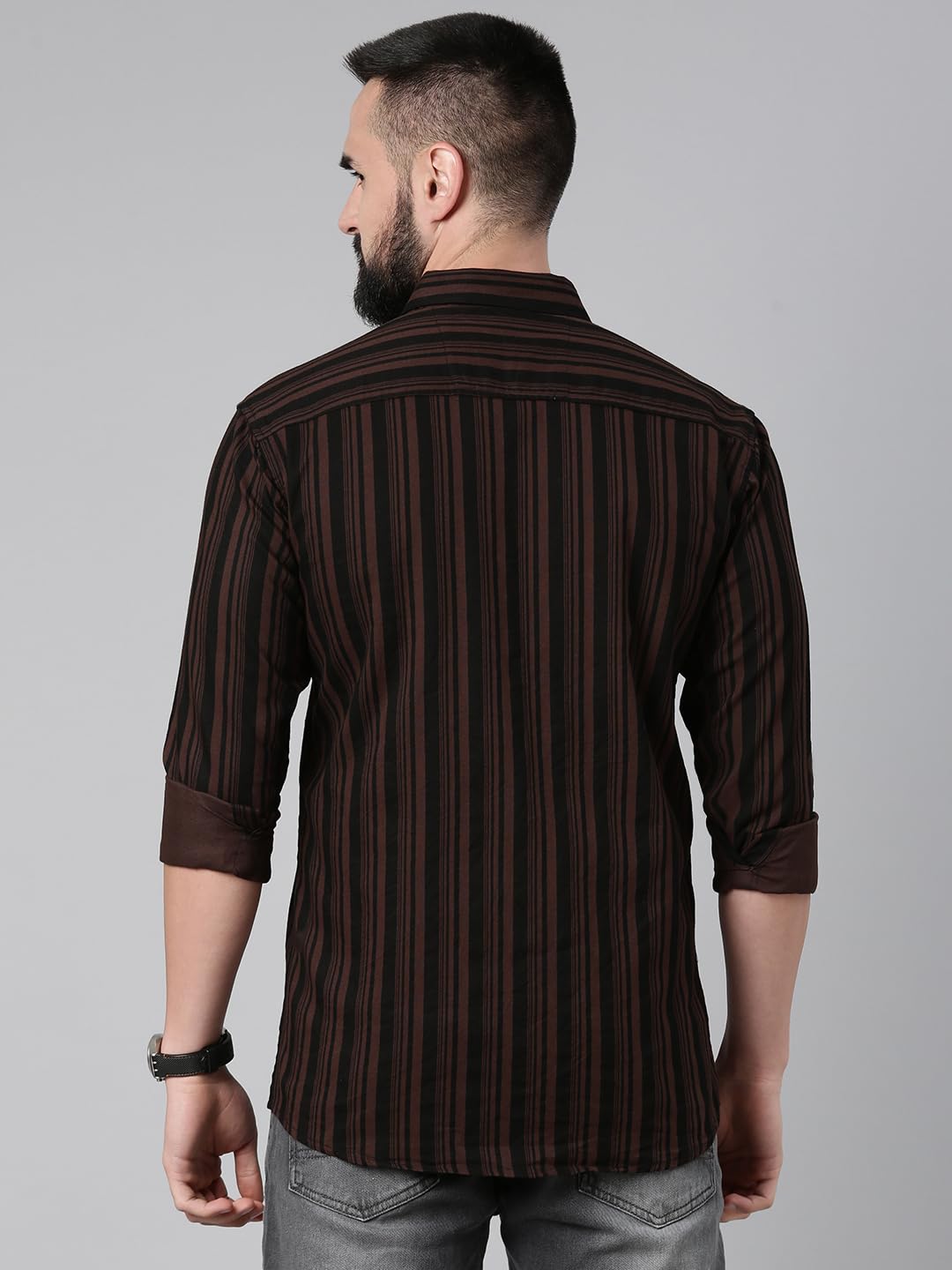Majestic Man Standard Slim Fit Striped Pure Cotton Casual Shirt (Brown, X-Large, Men) - Image 5