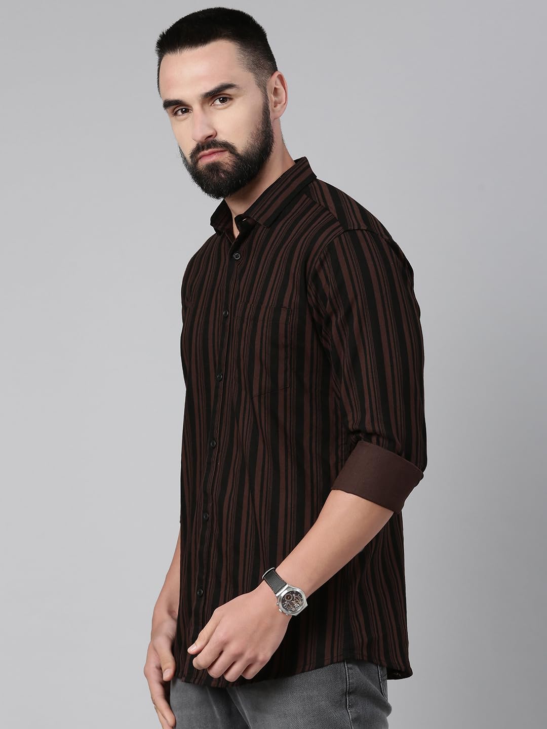 Majestic Man Standard Slim Fit Striped Pure Cotton Casual Shirt (Brown, X-Large, Men) - Image 6