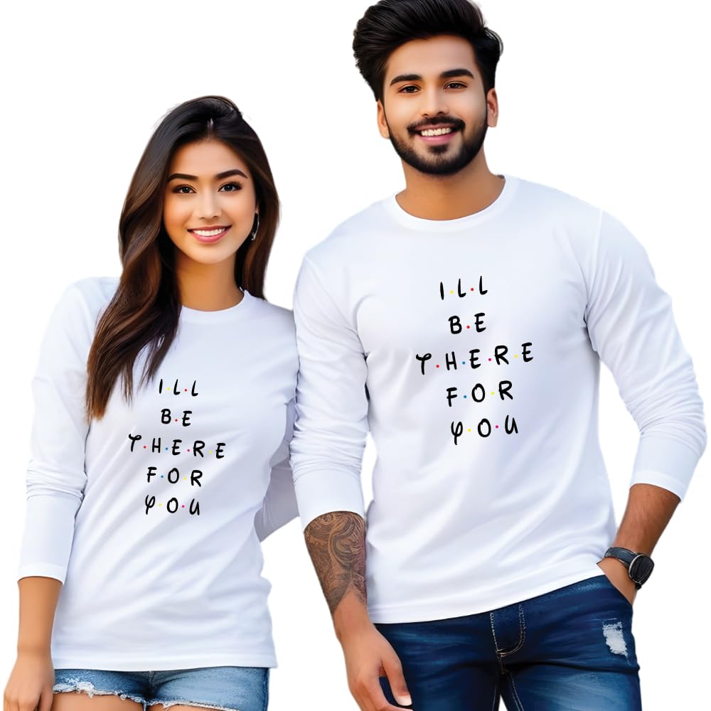 Bouncy Toonz Cotton Men Tshirt Set Combo Pack Valentnies Day- Customised Couple Regular Fit Tshirts Half And Full Sleeves (Cus-Couple-Illbthere-White), Small