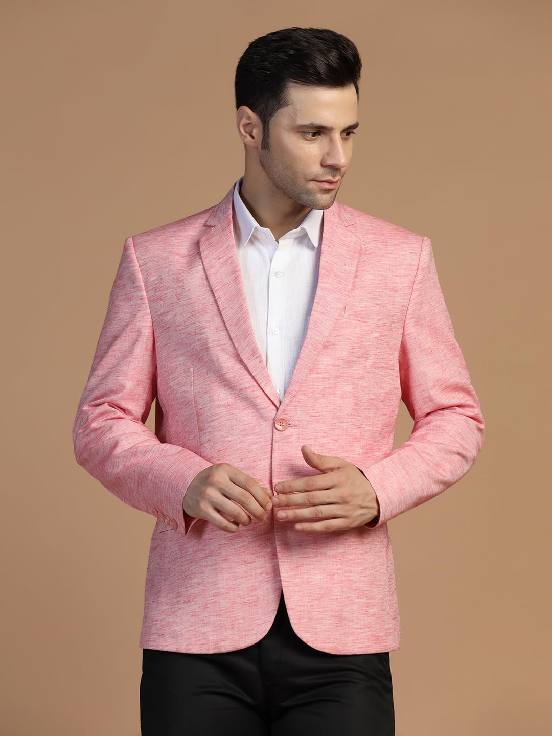 TAHVO Men's Blazer Regular Fit Linen Blend – Single Breasted Blazer for Men, Side Vents - Ideal for All Purpose Causal, Formal, Festival, Party and Wedding, Pink, Size-M - Image 8
