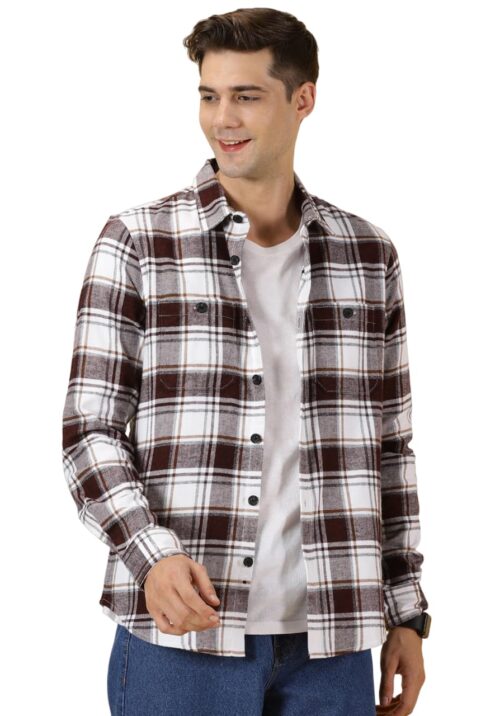 Thomas Scott Men's Slim Fit Full Sleeves Tartan Checked Casual Shirt (Maroon)