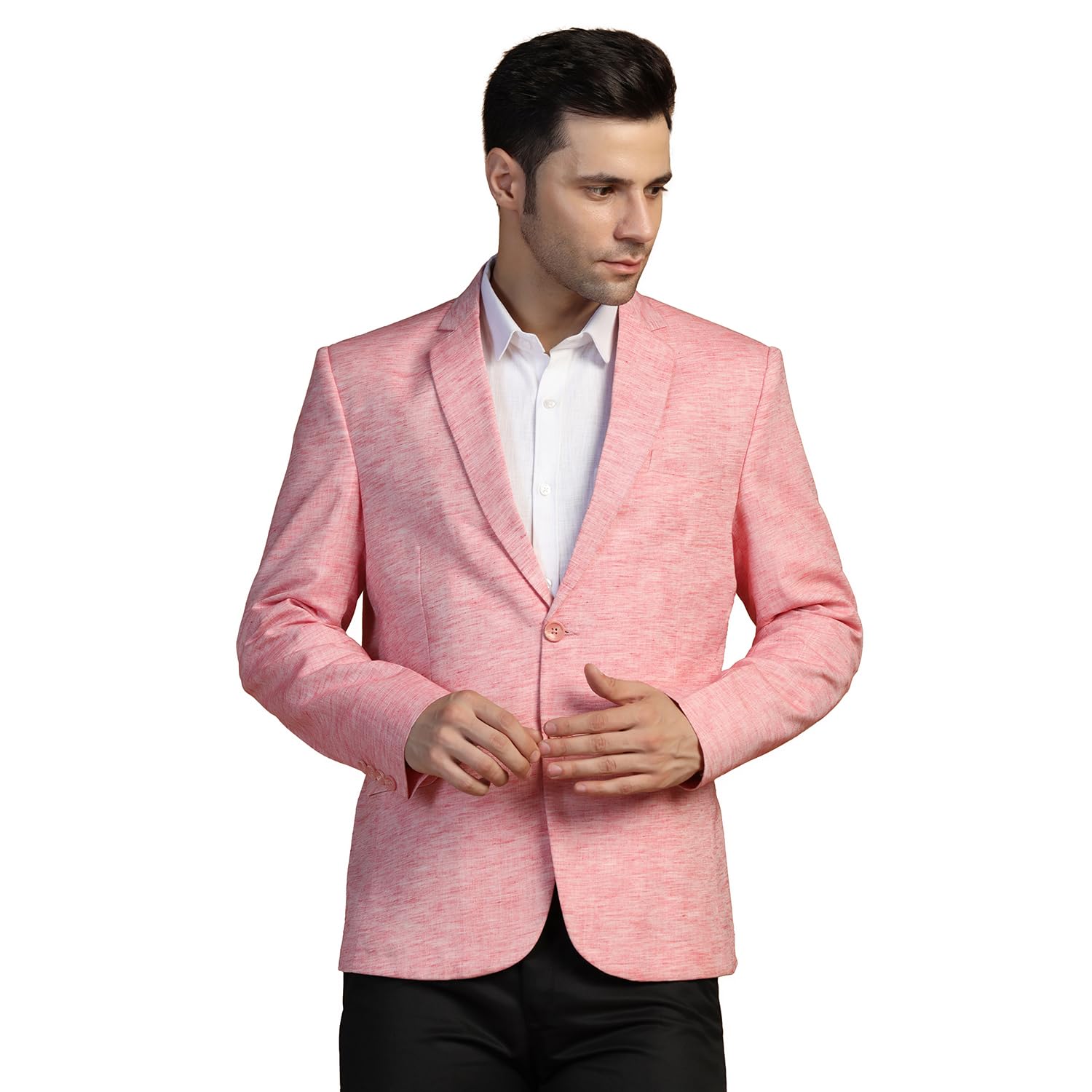 TAHVO Men's Blazer Regular Fit Linen Blend – Single Breasted Blazer for Men, Side Vents - Ideal for All Purpose Causal, Formal, Festival, Party and Wedding, Pink, Size-M