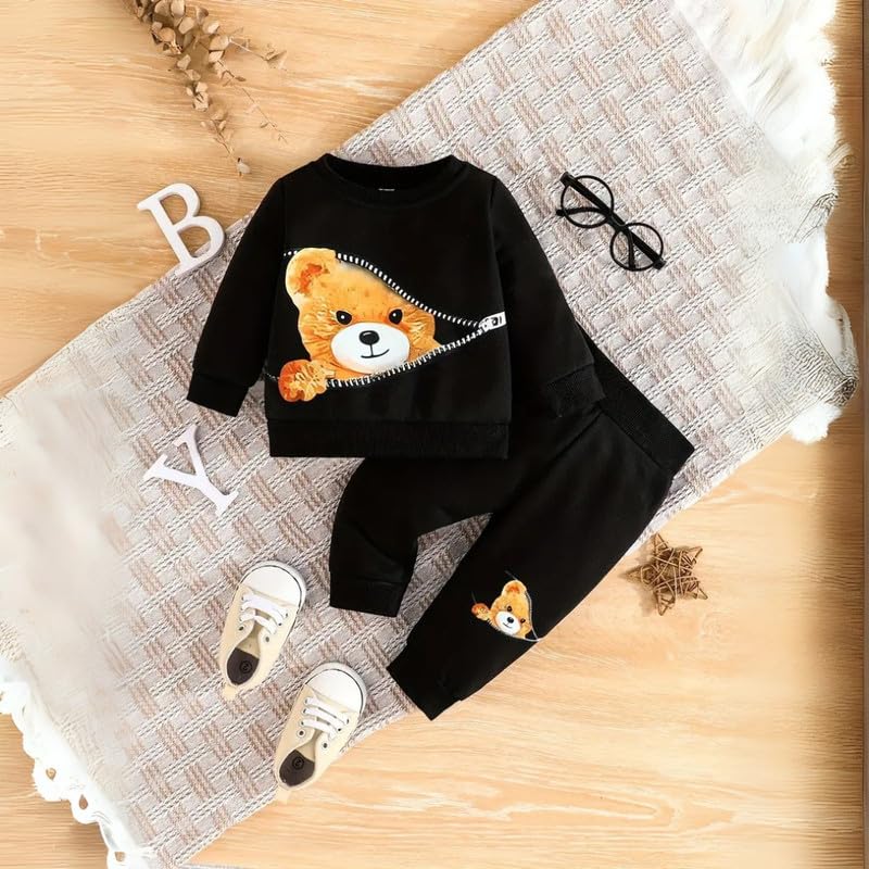 Fommy Cotton Baby Clothing Set - Cute Teddy Bear T-Shirt & Pant Outfit for Boys & Girls | Perfect Baby Dress, T-Shirt & Pants Combo | Stylish Baby Wear (Black Zipped Bear, 2-3 Year), Printed - Image 6