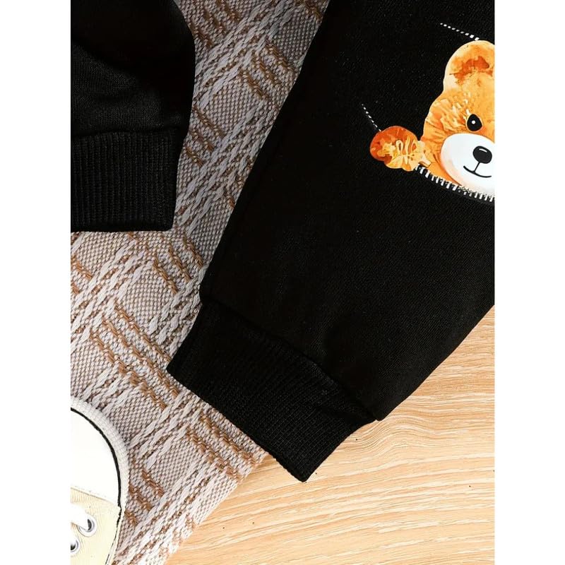 Fommy Cotton Baby Clothing Set - Cute Teddy Bear T-Shirt & Pant Outfit for Boys & Girls | Perfect Baby Dress, T-Shirt & Pants Combo | Stylish Baby Wear (Black Zipped Bear, 2-3 Year), Printed - Image 2