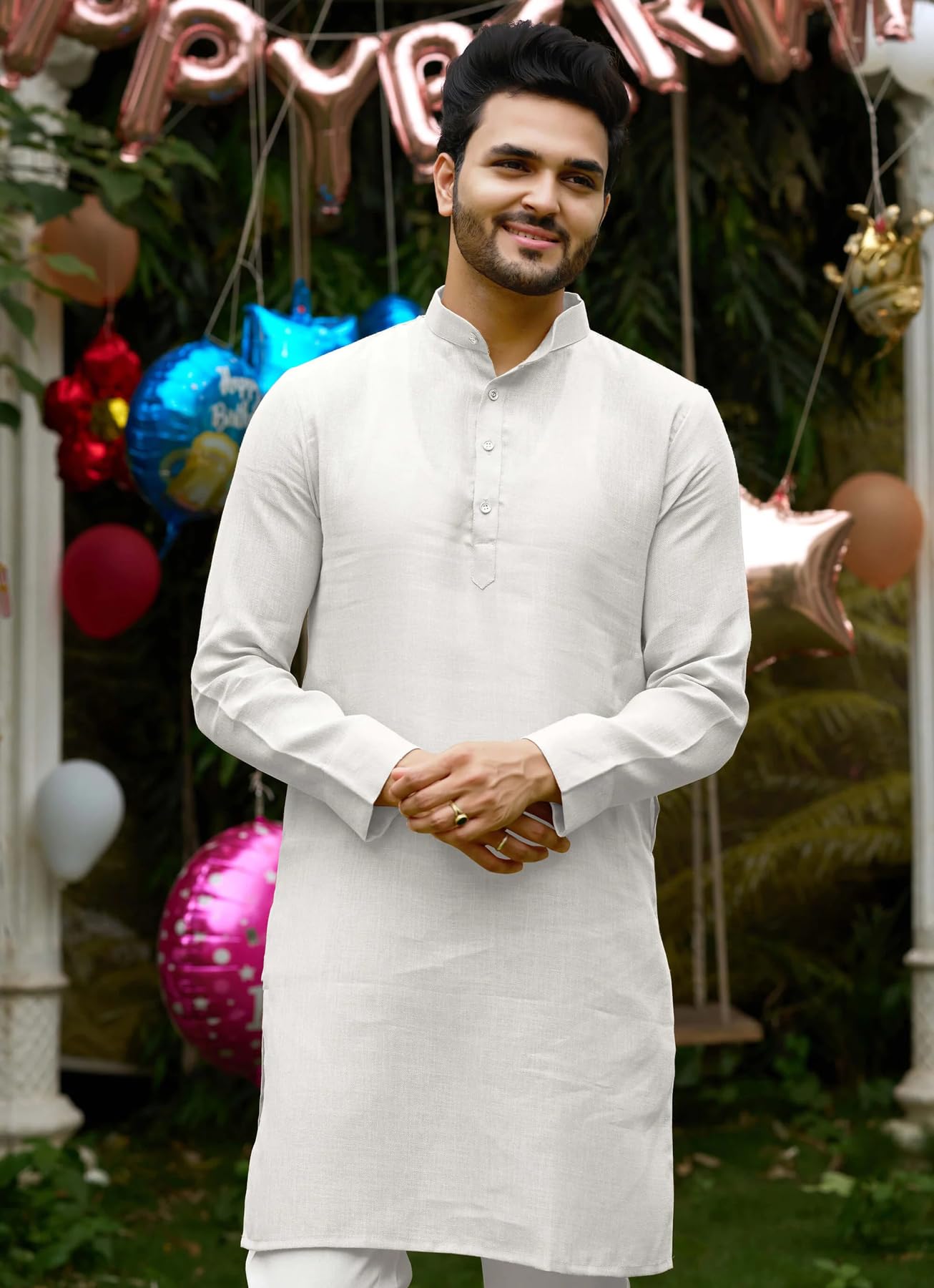 Fashion Galleria Cotton Blend Fabric Mens and Womens Kurta and Couple Kurti Dress 2 pcs Combo (White, Men - XXL/Women - L) - Image 2