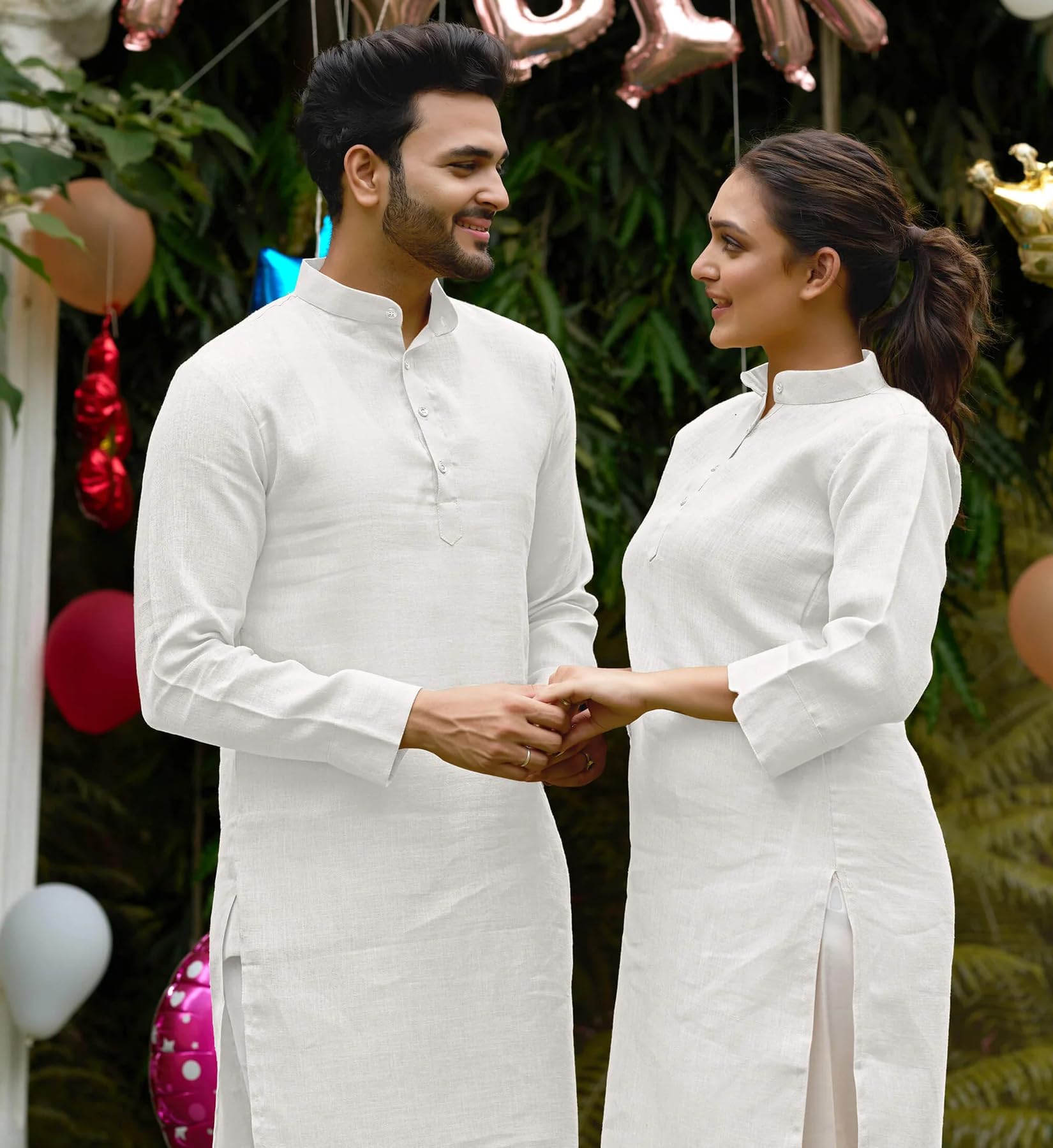 Fashion Galleria Cotton Blend Fabric Mens and Womens Kurta and Couple Kurti Dress 2 pcs Combo (White, Men - XXL/Women - L) - Image 4