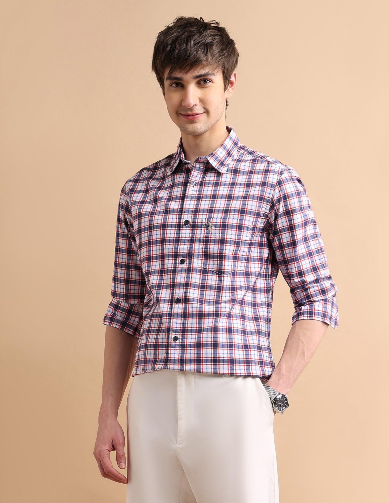 U.S. POLO ASSN. Cotton Men's Regular Fit Checks Fs Shirts (Usshtfx0057_White_S) - Image 6