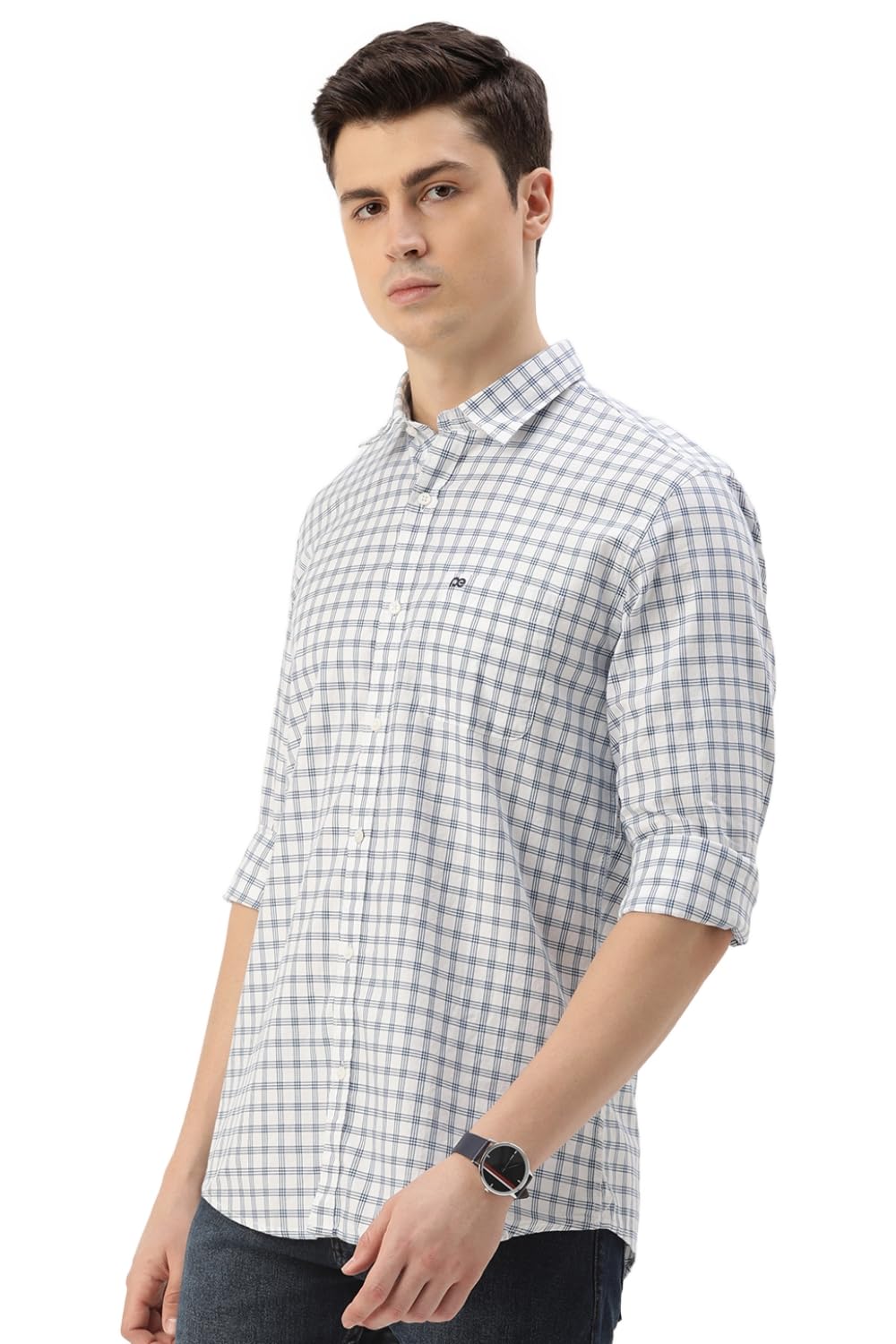 Peter England Men's Slim Fit Full Sleeve Checkered Casual Shirt | 100% Cotton | Premium Twill Weave White - Image 5