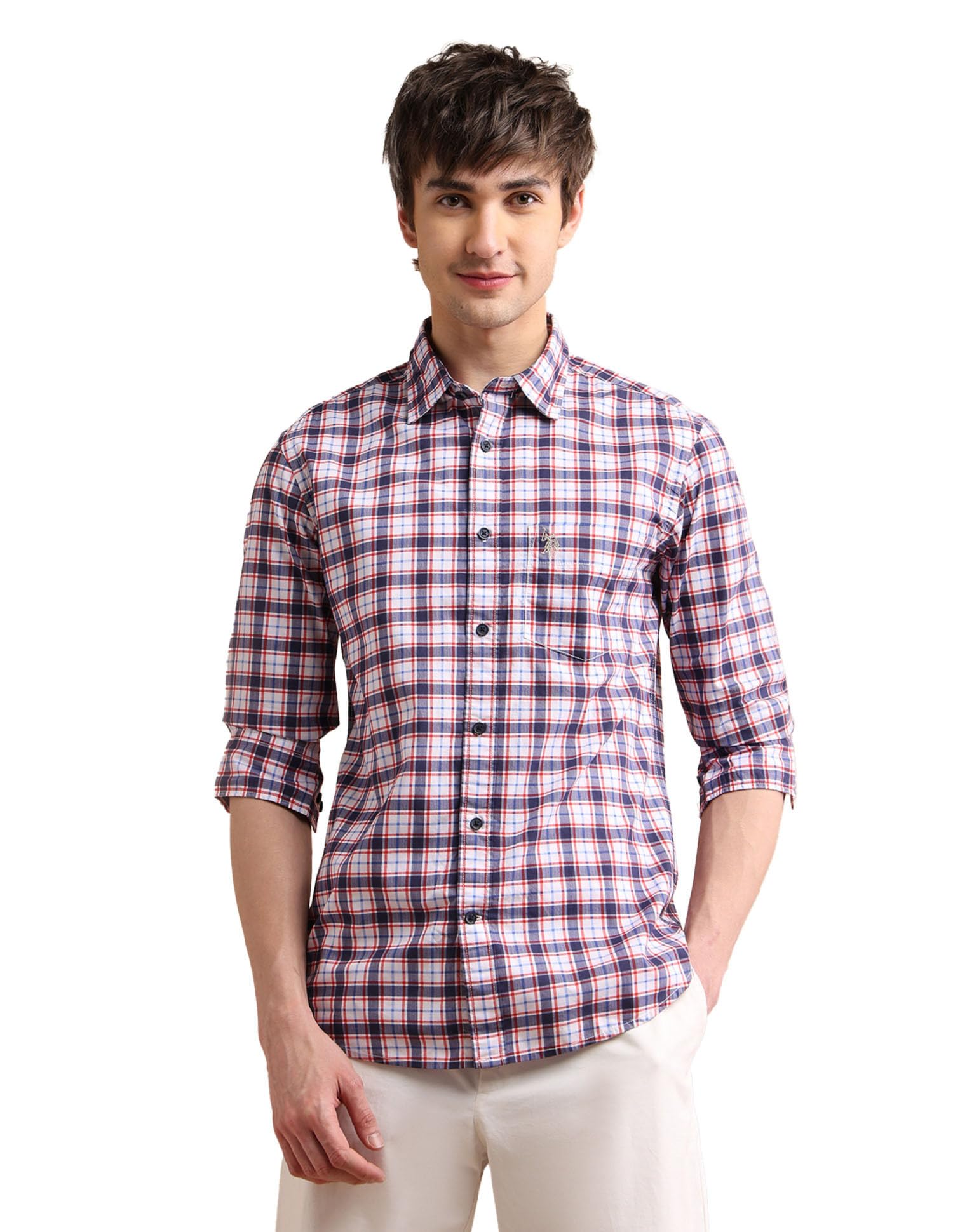 U.S. POLO ASSN. Cotton Men's Regular Fit Checks Fs Shirts (Usshtfx0057_White_S)