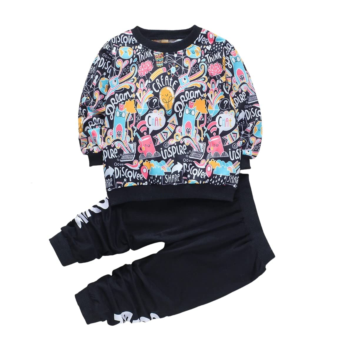 Googo Gaaga Boy's Cotton Printed Full Sleeves Sweatshirt With Jogger In Black Color Set For Baby Boys (5-6 Years)