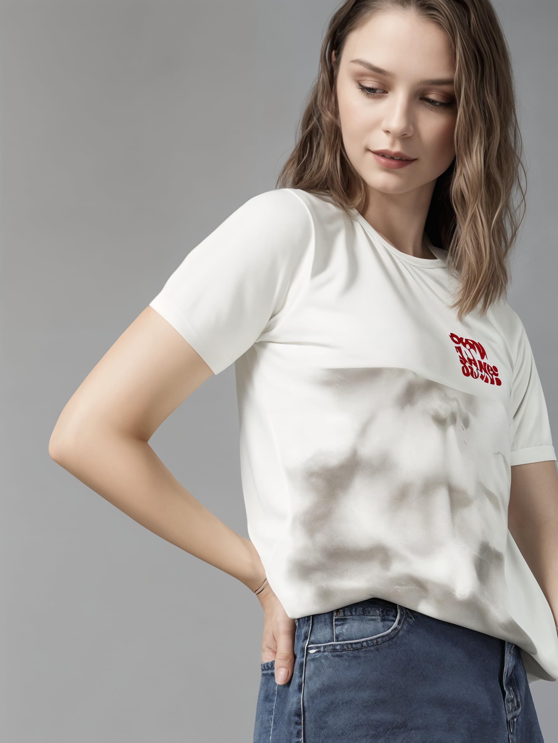 Mack Jonney Women Printed Cotton Rich T Shirt | Round Neck Tshirts|Half Sleeves|Printed-Regular Fit-Mack640807 - Image 5