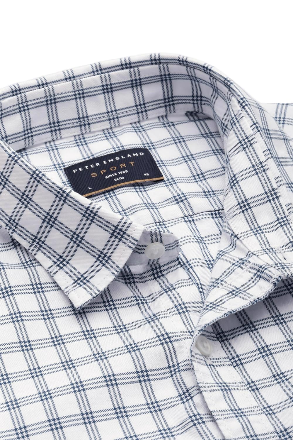 Peter England Men's Slim Fit Full Sleeve Checkered Casual Shirt | 100% Cotton | Premium Twill Weave White - Image 2