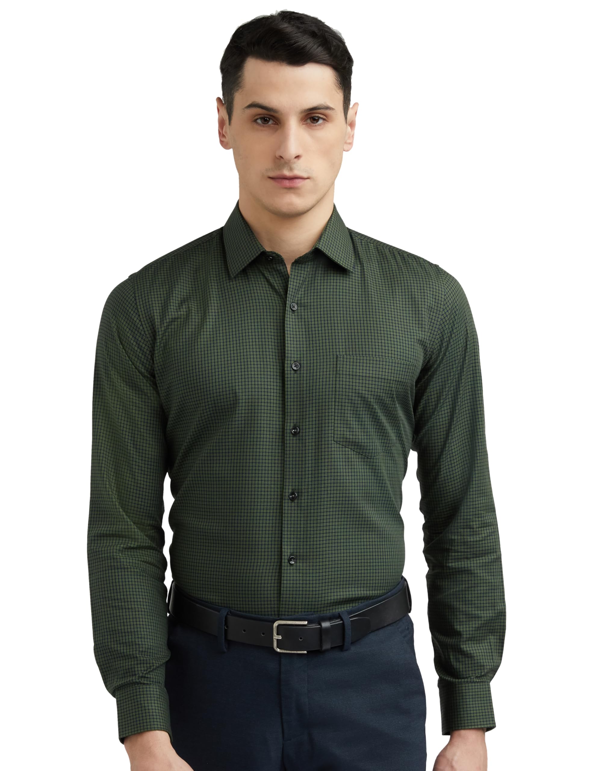 Van Heusen Cotton Men's Slim Fit Shirt (VHSFRSLBJ01503_Green 44)