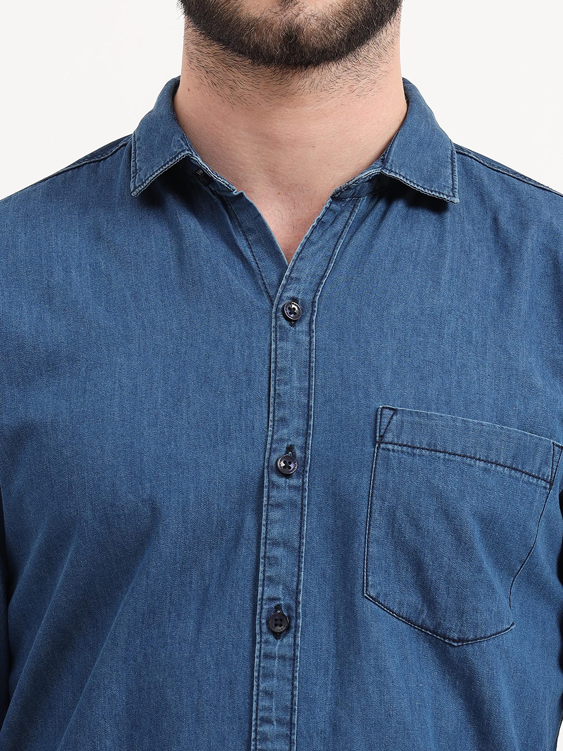 Miraan Men's Casual Light-Blue Denim Shirt (SIGLIGHTDENIMXXL_Light Blue_XX-Large) - Image 4