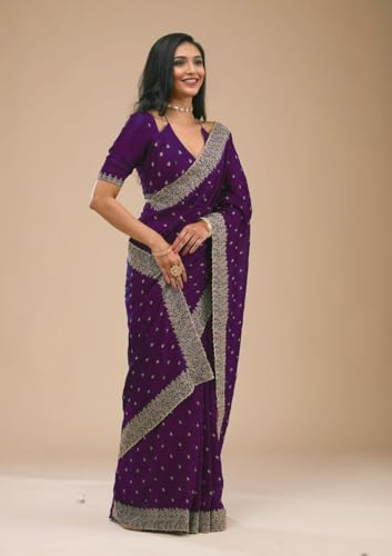 SHYAMLATA Women's Valuable Vichitra Silk Saree with Zari Embroidered Border with Unstitched Blouse Piece | Latest Party Sari | New Sarees | Saree Blouse| Designer Saree (Red) - Image 4