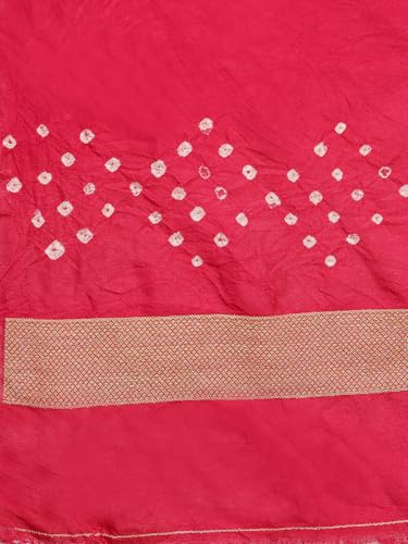 KISHORI Womens Pure Banarasi Silk Saree with Bandhani & Floral Zari Weaving with Unstitched Blouse - Image 5