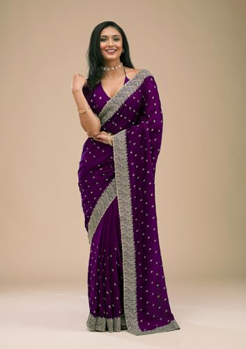 SHYAMLATA Women's Valuable Vichitra Silk Saree with Zari Embroidered Border with Unstitched Blouse Piece | Latest Party Sari | New Sarees | Saree Blouse| Designer Saree (Red) - Image 7