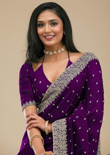 SHYAMLATA Women's Valuable Vichitra Silk Saree with Zari Embroidered Border with Unstitched Blouse Piece | Latest Party Sari | New Sarees | Saree Blouse| Designer Saree (Red) - Image 5