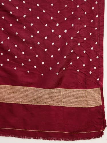 KISHORI Womens Pure Banarasi silk Saree with Bandhani & Floral Zari Weaving with Unstitched Blouse - Image 6