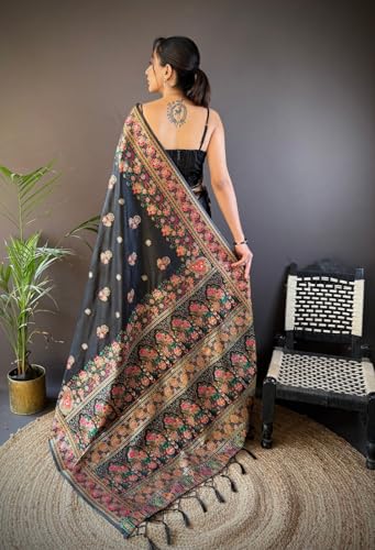 Mansoor akhtar Womens Silk Saree with Zari Woven Saree With Blouse Piece. (BLACK SAREE -4) - Image 4