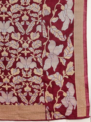KISHORI Womens Pure Banarasi silk Saree with Bandhani & Floral Zari Weaving with Unstitched Blouse - Image 7