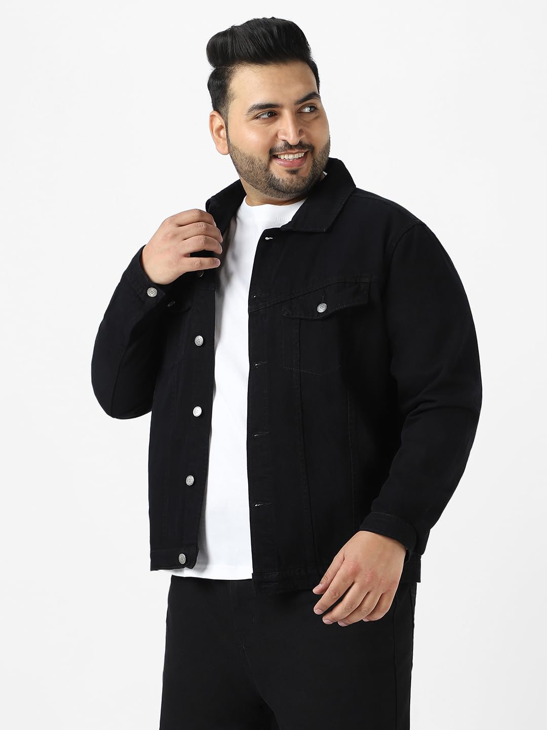 Urbano Plus Men's Black Regular Fit Washed Full Sleeve Denim Jacket (plusjaktp-denim-black-4xl) - Image 5